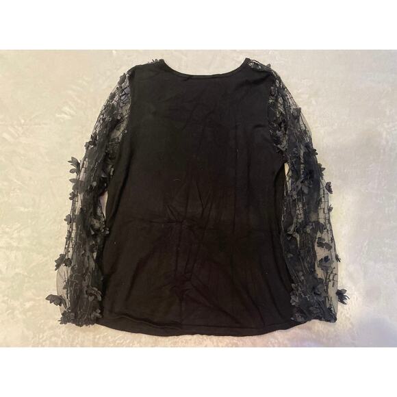 JOSEPH A Rainah Pointe Knit Lace Top Black Women's M Sheer Long Sleeve Flower - Picture 9 of 11